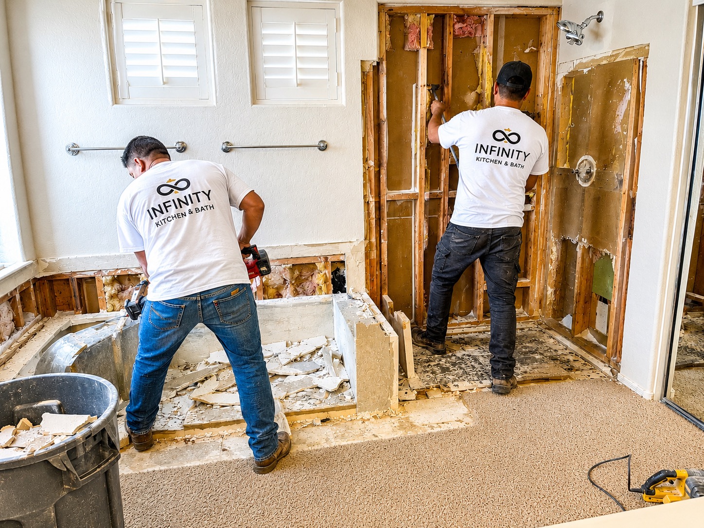 Infinity Kitchen and Bath crew during bathroom demolition
